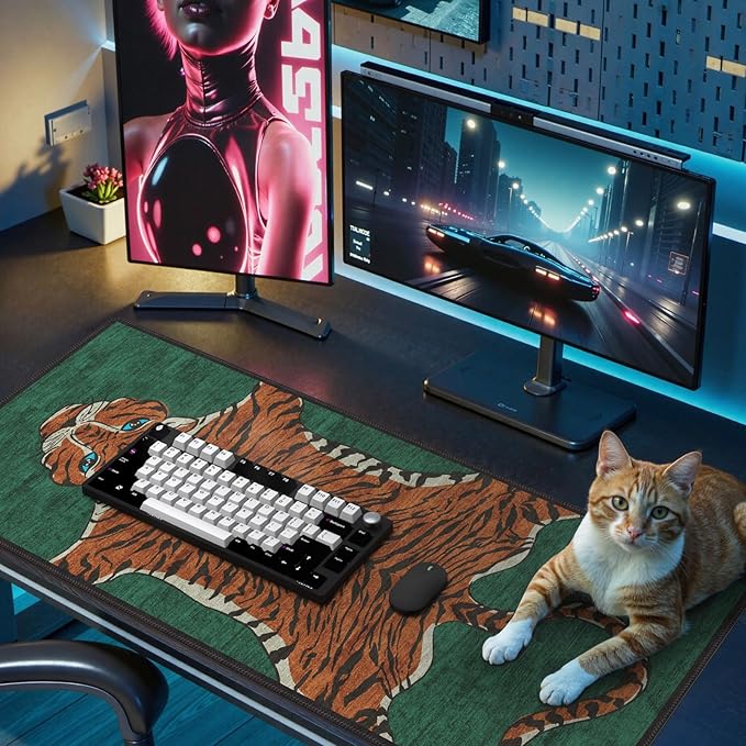 Tiger Desk Mat for Keyboard and Mouse, Non Slip Large TigerHide Desk Mat, Smooth Gaming Mouse Pad, Long Mouse Pad for Gaming Office Home 35.4 x 15.7 Inches (Emerald Green)