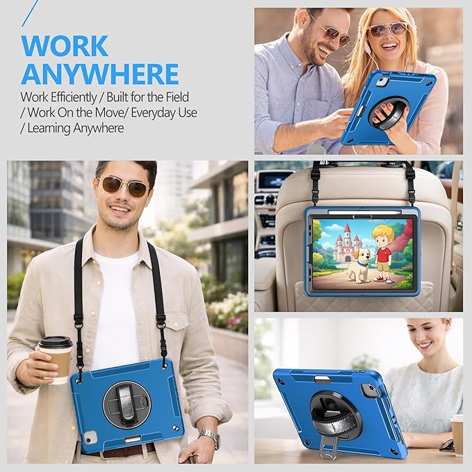 Case for iPad Air 11 M4 2026/ M3 2025/ M2 2024: TPU Cover for iPad Air 5th & 4th Generation 10.9 Inch (2020/2022) with Screen Protector- Stand- Handle- Shoulder Strap- Pencil Holder
