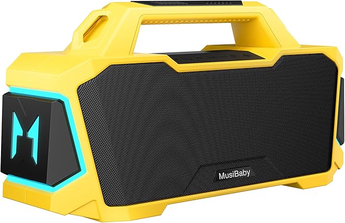 Musibaby Bluetooth Speaker,80W Portable Bluetooth Speaker with Deep Bass,Loud Stereo Sound,IPX6 Waterproof,24H+ Playtime,USB/TF/AUX,Dual Pairing Party Speaker for Outdoor,Beach,Patio (Yellow)