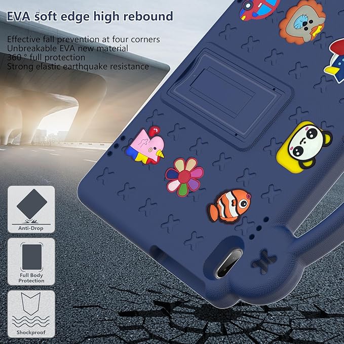 AKABEILA Compatible with Huawei MediaPad T5 10.1/Lenovo Tab M10/Lenovo Tab P10 Tablet Case, Kids Lightweight Shockproof Protective Case with Shoulder Strap & Stand Handle - Navy Blue