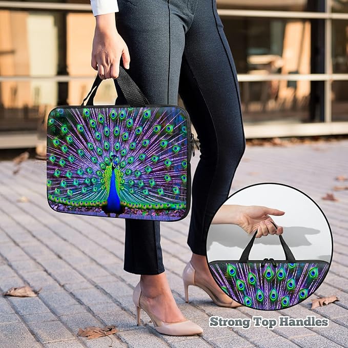 Universal Laptop Sleeve Tablet Case 12 inch, Peacock Slim Carrying Case Handbag Travel Laptop Bag for Surface Pro 9 8 7/Laptop Go 2 3, MacBook Air 11/12
