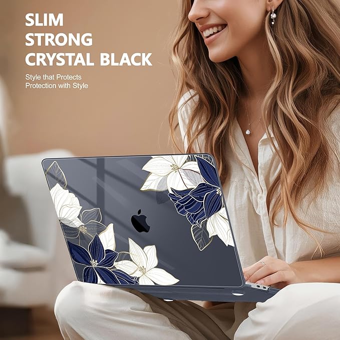 May Chen for MacBook Pro 16 inch A2141 2020 2019 Release, Screen Protector & Keyboard Cover Plastic Soft-Touch Case for MacBook Pro 16-inch with Touch Bar & Touch ID - Elegant Flower
