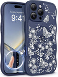 GVIEWIN for iPhone 16 Pro Max Case Compatible with MagSafe [Curly Wave Edge][Full Camera Protection] Floral Translucent Shockproof Magnetic Women Phone Case for 16 Pro Max, Tuberose/Blue