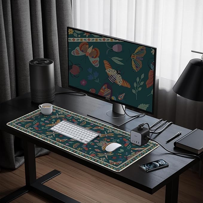 HAOCOO Large Desk Mat for Keyboard and Mouse, XXL Non-Slip Office Mouse Pad with Edge Stitching, Dark Green Desktop Protective Mat