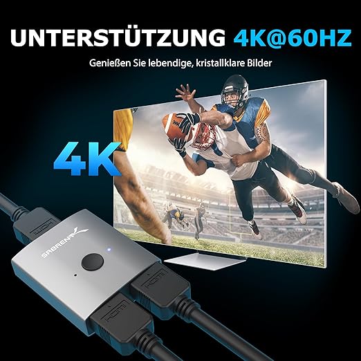SABRENT HDMI Switch, 4K@60Hz HDMI Switcher, Splitter 2 in 1 Out, Supports HDR, 3D, Dolby, Compatible with Laptops, PC, Xbox Series, PS5 / PS4, Projector, and More (DA-HSW2)