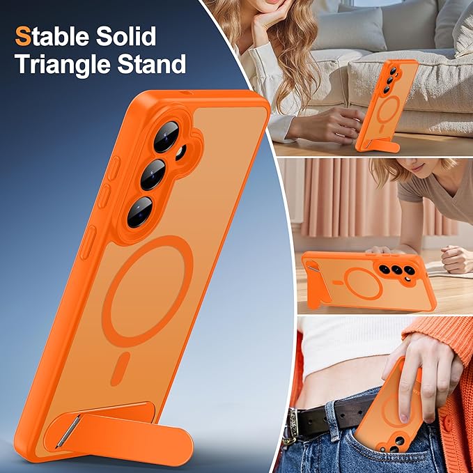 Magnetic for Samsung Galaxy S26+ Plus Case, [Compatible with MagSafe][Full Camera Protection][Built-in Invisible Kickstand] Translucent Matte Phone Case for S26 Plus 6.7" - Orange