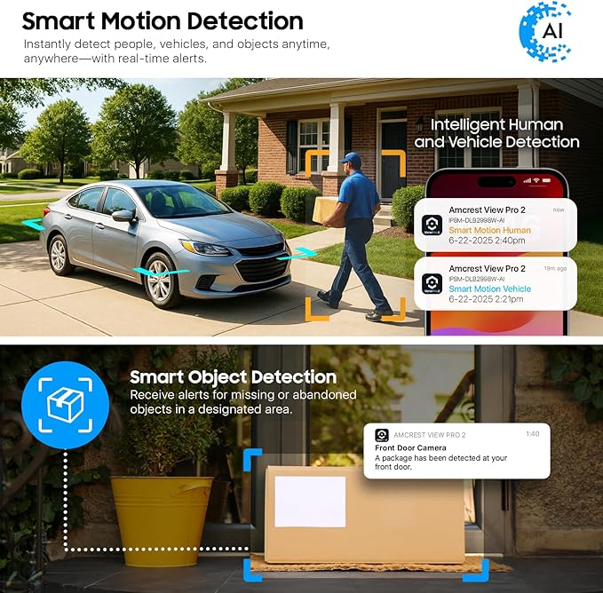 Amcrest Dual-Lens 4K (8MP) Outdoor Security WiFi Camera, 2 x 4MP Lenses WiFi AI Bullet IP Camera, Dual-Band 2.4Ghz & 5Ghz, Face Detection, Panoramic 180° FOV, 4K@15fps