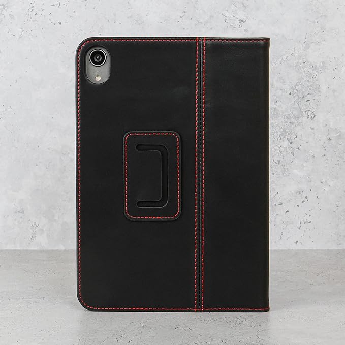 Casemade Real Leather Case Compatible with iPad mini 7 (A17 Pro) / 6th Gen (2021) - Full-Grain Leather Cover, Auto Sleep/Wake, Dual Stand Position (Black)