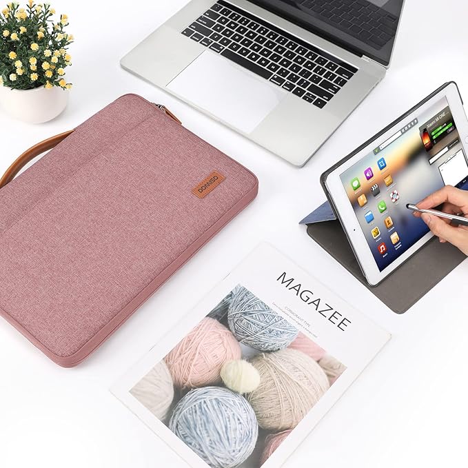 DOMISO 16-17 inch Laptop Sleeve Protective Case Cover Compatible with 16 inch 17 inch HP Dell ASUS Lenovo Chromebook,Waterproof Computer Cases Bag with Handle,Pink