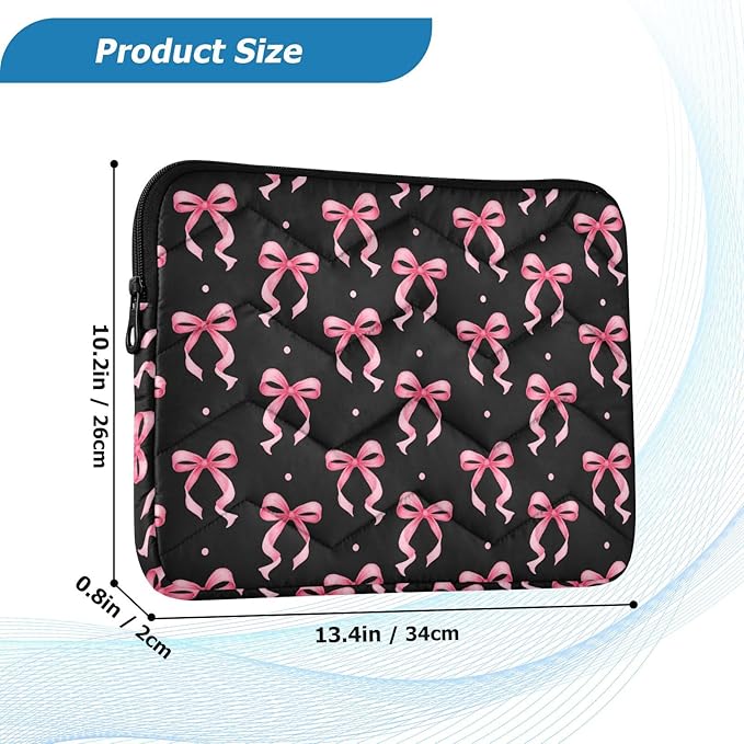 Laptop Case Sleeve, Pink Ribbon Bow Dots Black Pattern Shockproof Protective Computer Carrying Cover, Briefcase Handbags 13-13.3inch Laptop Sleeve Bag