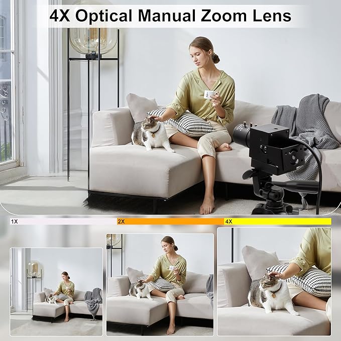 IFWAETR 4K USB Camera 2.8-12mm 4X Optical Manual Lens 2160P OpenCV Webcam Close up Zoom in and Out Video Conference Camera Pug and Play for Jetson Nano Laptop Raspberry Pi and Mac OS