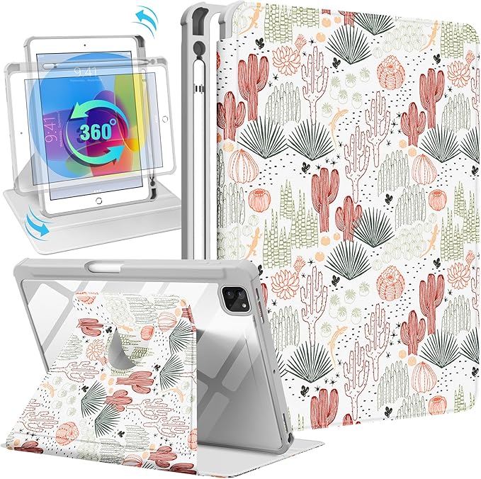 Uppuppy for iPad Air 11 inch Case, Air 5th/4th Generation 10.9, Pro 11'' Case Women Girls for Apple Pencil Holder Cute Plants Rotating Folio Cover for iPad Air 11 2024 (M2), 10.9 2022 2020, Pro 11