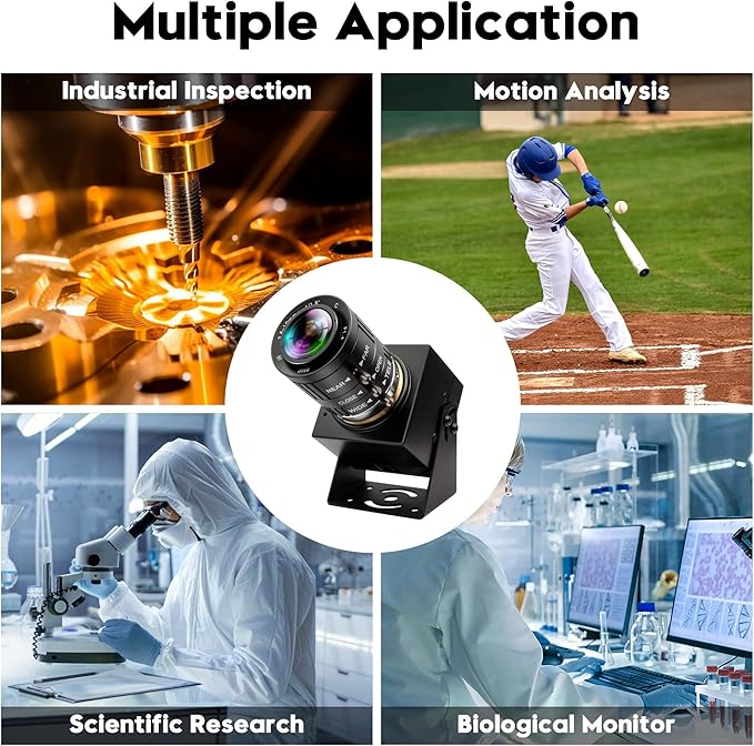 4K Webcam 1080P@120fps USB Steaming Camera with 3.6-10mm Varifocal Manual Lens,12Megapixel UVC Free Driver Compatible Computer, Plug and Play for Conferencing 3D Printer Industrial Security
