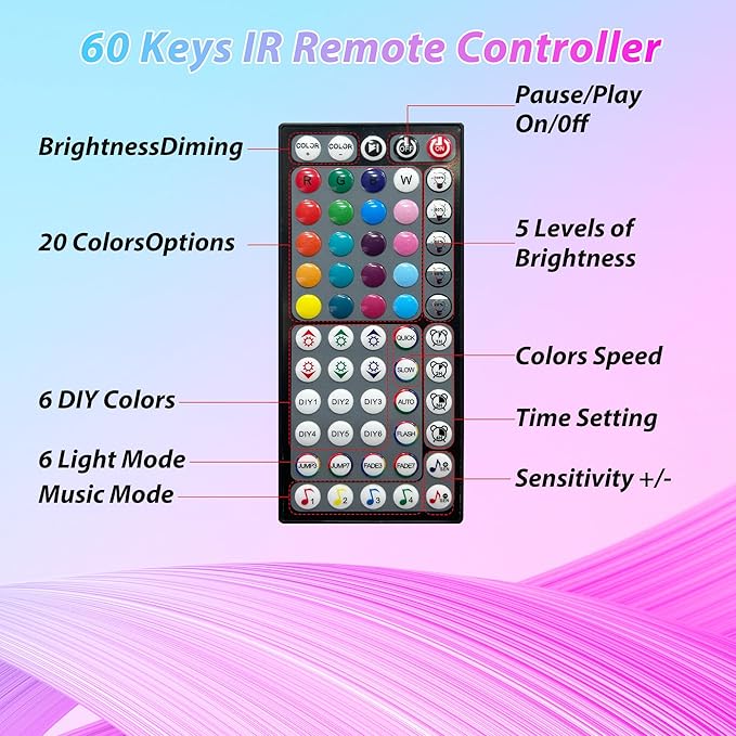 Ledagic 50 ft LED Lights for Bedroom Music Sync RGB LED Strip Lights with APP & Remote Control LED Lights for Room Home Party Christmas Wall Decor (1 Roll of 50ft)
