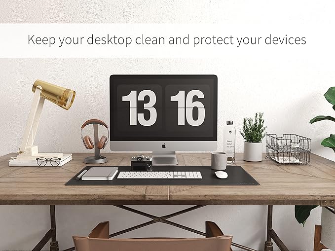 RENMTURE Dual-Sided Mouse Pad, Natural Cork & PU Leather Large Desk Pad for Office and Home Work, Desk Protector Non-Slip, Waterproof, Easy Clean (Black, 32"x16")