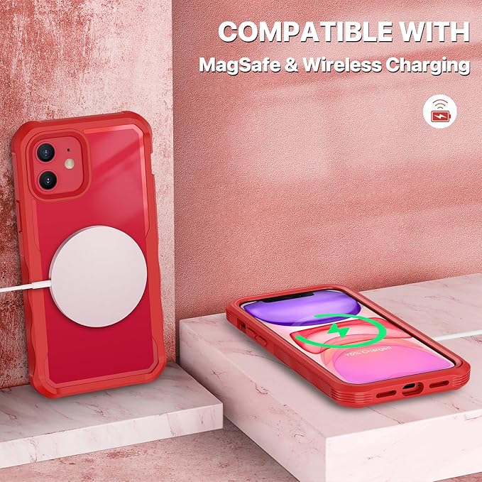 CENHUFO Privacy for iPhone 11 Case, Full Body Phone Case with Built-in 9H Tempered Glass Privacy Screen Protector and Camera Lens Protector, Anti Peep Spy Shockproof Bumper Clear Cover - Red