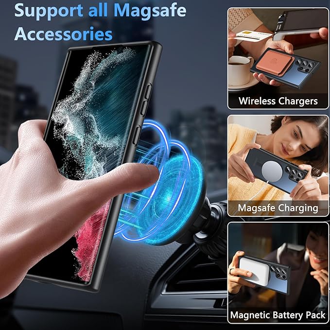 OWKEY Case for Samsung Galaxy S22 Ultra,Magnetic Galaxy S22 Ultra 5G Phone Case [Compatible with MagSafe] Anti-Fingerprint Translucent Matte Shockproof Case (Black)