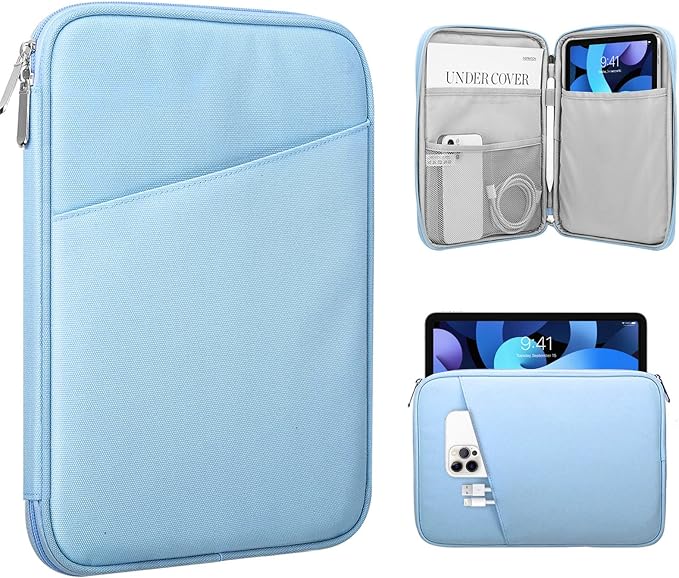 TiMOVO 9-11" Tablet Sleeve Bag for iPad 11-inch A16 2025, iPad 10.9"/10.2"| Air 11 Inch/5th/4th Gen. 10.9", Galaxy Tab A9+/A11Plus 11", Protective Bag with Pocket, Light Blue