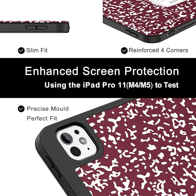 Soke Case for New iPad Pro 11 Inch (M5/M4) 5th Generation 2024-2025 with Pencil Holder - [Shockproof + Apple Pencil Charging + Auto Wake/Sleep], Soft TPU Back Cover for iPad Pro 11", Book Wine