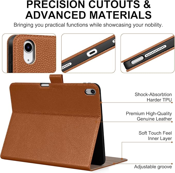 Genuine Leather Case for iPad Air 13 inch M4 2026/M3 2025/M2 2024, with Pencil Holder and Adjustable Stand, Magnetic Closure, Auto Wake/Sleep Cover | Brown