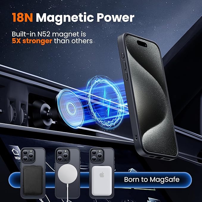 toushion 3 in 1 for iPhone 15 Pro Max Case with MagSafe, Screen Protector*1 Camera Lens Protector*1,Skin Feeling Back Military-Grade Protection for iPhone 15 Pro Max Phone Case 6.7 inch Matte Black