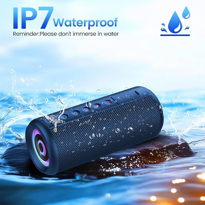 Portable Bluetooth Speaker, 2026 Bluetooth 5.4 Wireless Speaker with 20W HD Loud Stereo Sound, TWS Pairing, 20H playtime, RGB Lights, IP7, Built-in Mic, for Outdoor, Home, Beach, Party, Gift, Blue