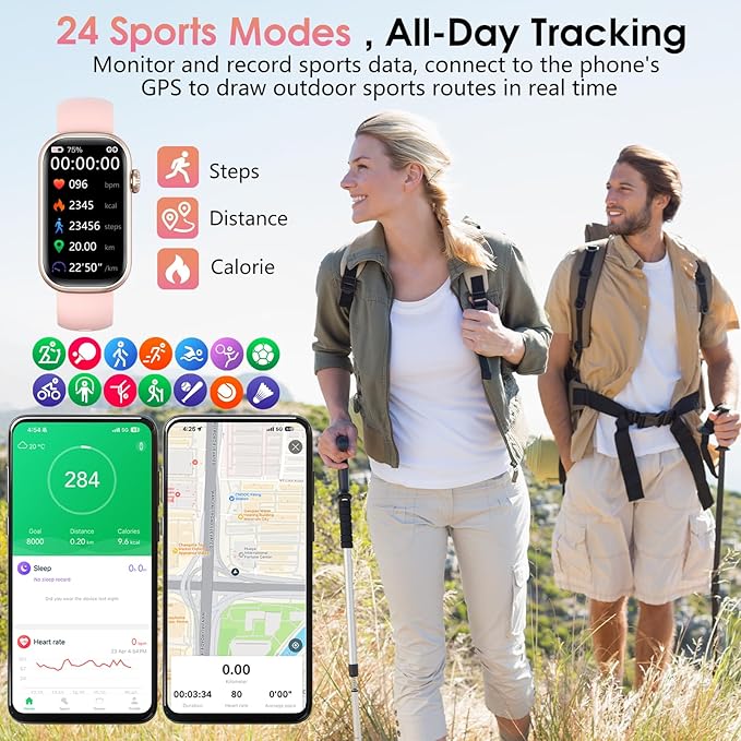 Fitness Tracker, Smart Watch with 24/7 Dynamic Heart Rate Blood Oxygen Monitoring Sleep Tracker Answer / Make Call 24 Sports Modes Pedometer IP68 Waterproof Step Calorie Counter for Women Men (Pink)