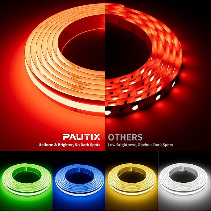 PAUTIX 5V USB RGB COB LED Strip Light 4.92ft/1.5m Color Changing Strip Lights,TV Backlight Multicolor Flexible Under Cabinet Tape Lights with Bluetooth Control for Bedroom,Kitchen,Home DIY Lighting