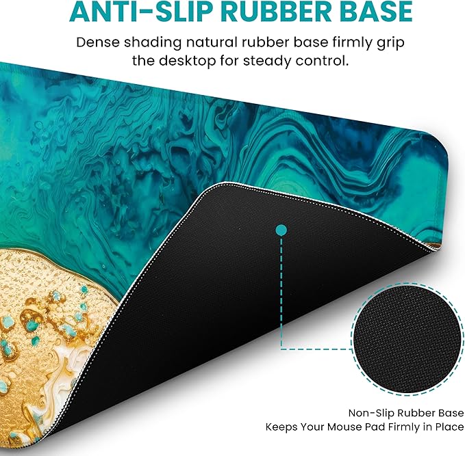 Large Mouse Pad for Desktop, Cute Desk Mat Pad Protector for Work & Gaming, Aesthetic Pretty Anti-Slip Laptop Blotter Cover for Office School Home Supplies, Emerald Shores, 35.4" x 15.7"