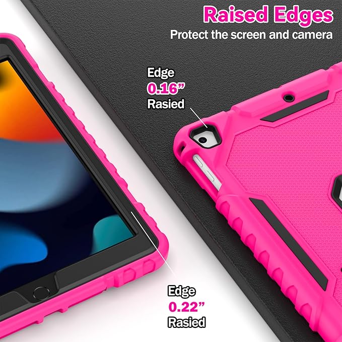 ZoneFoker 9.7" Case for iPad 6th/5th Generation 2018/2017, for iPad Air 2 / Air 1st / Pro 9.7, Heavy Duty Shockproof Protective 9.7 Inch Cover with Built-in Stand for i Pad 6 5 Gen (HotPink)