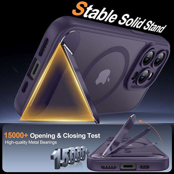 Magnetic for iPhone 15 Pro Case, [Built-in Kickstand][Full Camera Protection][Compatible with MagSafe][Anti-Fingerprint] Shockproof Phone Case for iPhone 15 Pro 6.1",Purple