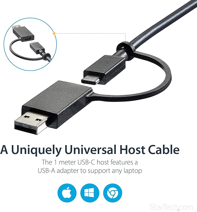 StarTech.com USB-C / USB-A Hybrid Docking Station for MacBook Pro / Air M1 M2 M3 M4 & Windows, Universal Dual 4K 60Hz HDMI DP Dock, Thunderbolt Compatible, 60W Laptop Charging