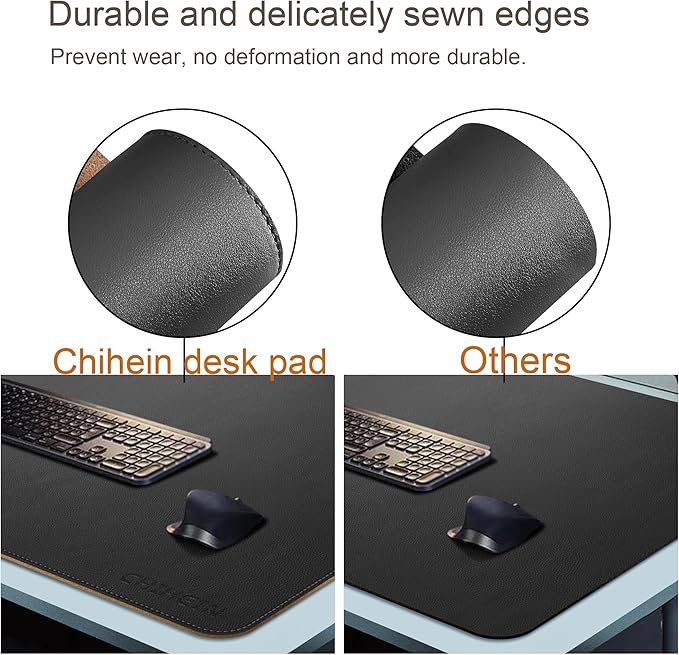 Chihein 79" x 20" 5XL PU Leather Desk Mat (Black), Huge Mouse Pad, Dual Sided Desk Pad Protector, Waterproof Writing Blotter for Gaming/Office/Home