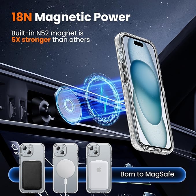 toushion 3 in 1 for iPhone 15 Plus Case Clear with MagSafe, Yellowing-Resistant Acrylic Back, Shockproof Guard Corners, Military-Grade Protection for iPhone 15 Plus Phone Case 6.7 inch Clear Bumper