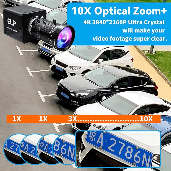 ELP 4K 60fps USB3.0 HDMI Camera Manual Zoom Webcam H.264 High Speed UVC Lightburn Cameras for Computer Low Illumination Simultaneous Output 10X Zoom Web_Camera for Windows Linux Mac TV Projector
