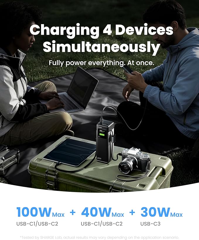 sharge Laptop Power Bank 25000mAh, HyperTower 170W Total Fast Charging Portable Charger, 100W Power Bank with Built-in Cables, High Capacity Travel Essentials Battery Pack for MacBook, iPhone17