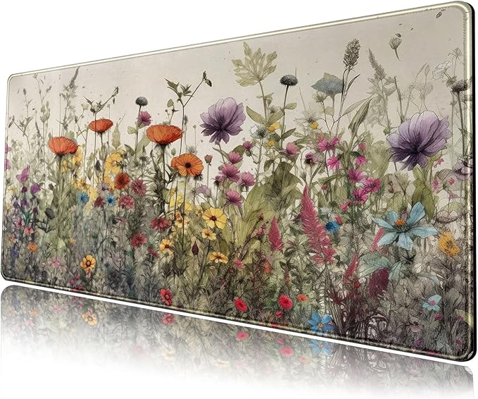Watercolor Flowers Desk Mat Floral Boho XL Mouse Pad Large Mousepad Extended Vintage Aesthetic Laptop Keyboard Mat Cute Gaming Desk Pad 31.5"x11.8" Office Decor for Women