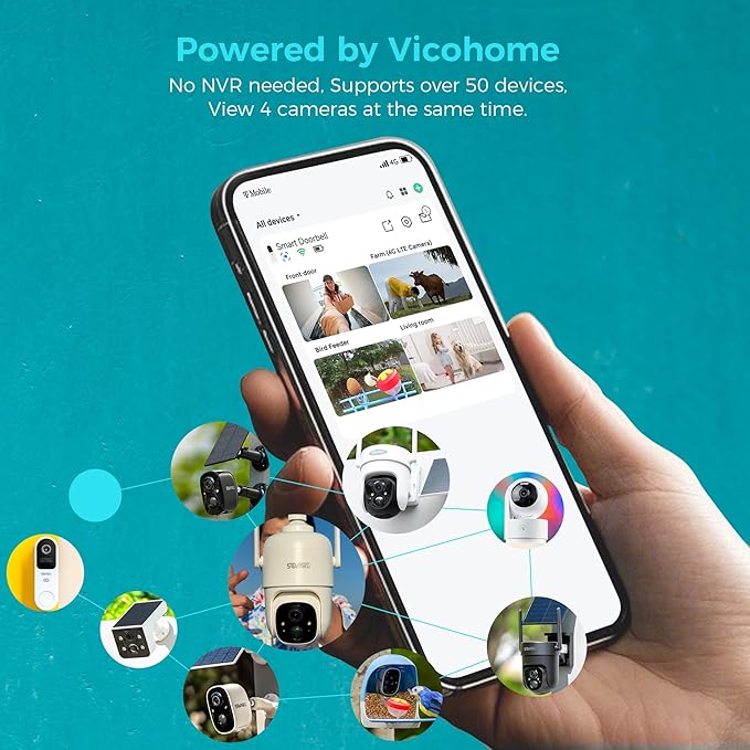 Vicohome 4CQ4 2K AI Solar Security Camera Wireless Outdoor, Battery Powered Cam, Color Night Vision, Two Way Audio, Motion Detection, Easy to Setup, Audible Flashlight Siren 180 Days Care Plan