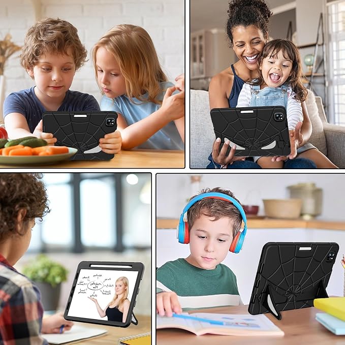 AKABEILA Compatible with Apple iPad Pro 11 inch(2018)/Apple Air 4 10.9(2020)/Air 5 10.9(2022)/Air 6 M2 (2024)/Air 7 M3 (2025) Tablet Case，Cover with Kickstand for Kids Children Boys Babies Black