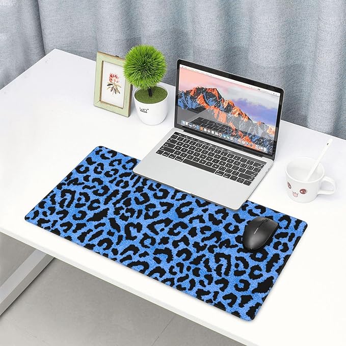 Blue Leopard Skin Print Large Extended Mouse Pads XL Mousepad with Stitched Edges Non-Slip Rubber Base Computer Keyboard Pad Desk Mat for Home Office Desk Decor, 29.5" X 15.8"