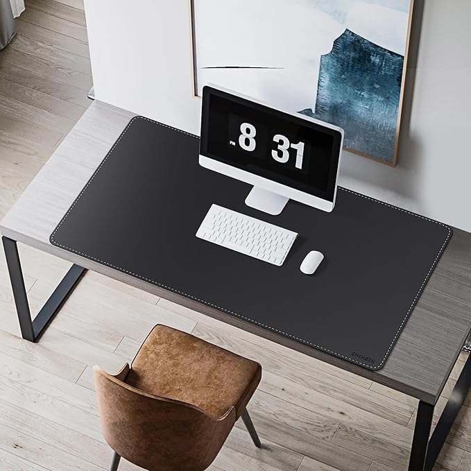 Chihein 43" x 24" 3XL Desk Mat with Cork & PU Leather (Black), Dual Sided Desk Pad, Waterproof Computer Desk Mat for Gaming, Office, Home