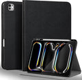 Gexmil Genuine Leather Case for iPad Pro 13 Inch (M5/M4) 2025/2024 with Pencil Holder,Protective Shockproof Smart Leather Folio Cover Adjustable Stand Auto Sleep/Wake,Cross-Hatched Black