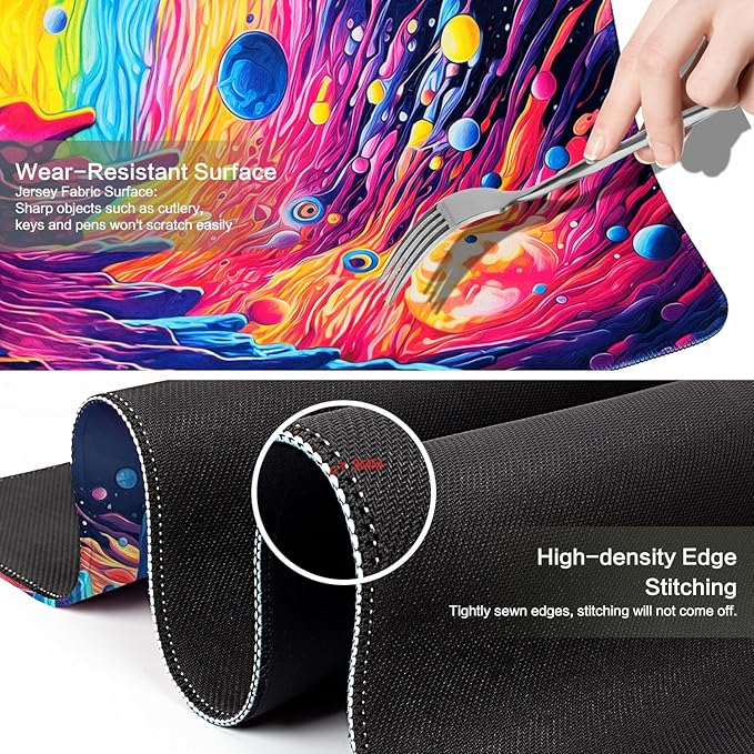 Cyberpunk Astronaut Mouse Pad Desk Mat Fantasy Planet Space Large Gaming Mouse Pad Anime Desk Pad Mousepad XXXL Extended Keyboard Mat Futuristic Cosmic Adventure Mouse Mat, Waterproof, 35.4 x 15.7 in