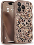 GVIEWIN for iPhone 14 Pro Case Compatible with MagSafe [Curly Wave Edge][Full Camera Protection] Floral Translucent Shockproof Magnetic Women Phone Case for 14 Pro, Bunchflower/Brown