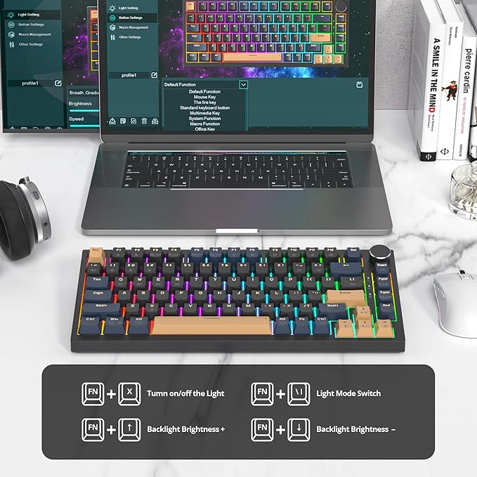 400PRO 75% Wireless Black Blue Gaming Keyboard, Gasket Hot Swappable RGB Mechanical Keyboard, Bluetooth/2.4GHz/USB-C Thocky Keyboard with Pre-lubed Cream Grey Switches (82 Black Blue-B)