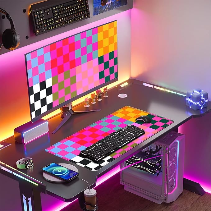 Checkered Desk Mat Pink Desk Matt for Desktop Desk Pad XXL Large Mouse Pad Deskmat Big Mousepad Keyboard Pad Mouse for Computer Cute Desk Accessories 31.5 X 15.7In