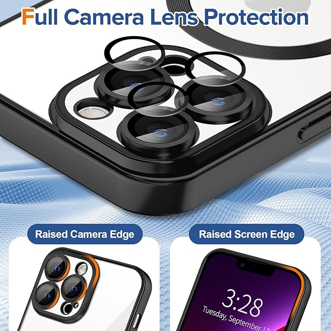 Hython Magnetic Clear for iPhone 13 Pro Case with Camera Lens Protector [Compatible with MagSafe] Luxury Plating Edge Slim Soft TPU Cover Protective Phone Case for iPhone 13 Pro 6.1", Matte Black