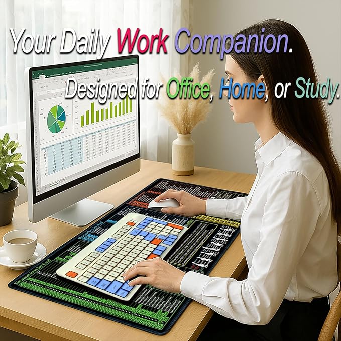Excel/Word/Power Point/Windows Mouse pad,Non-Slip&Waterproof Large Gaming Office pc Desk mat(XL 31.5 x 11.8 in),Over 200 Keyboard Shortcuts Mousepad