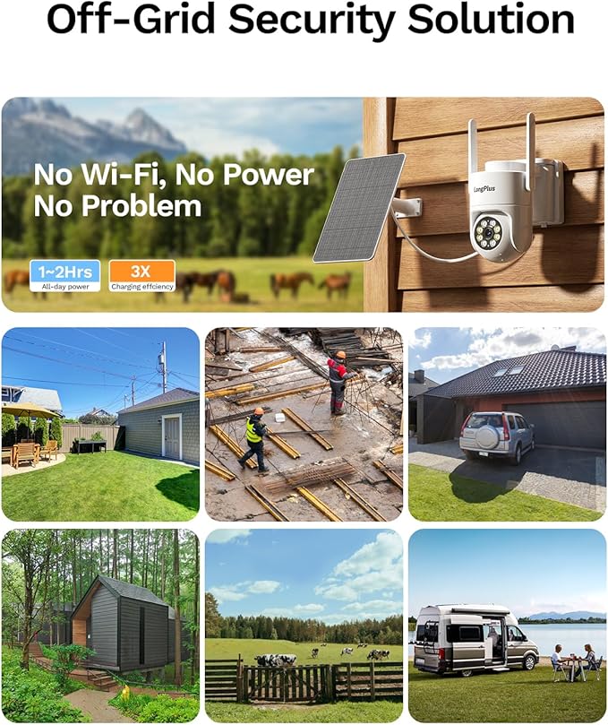 4G LTE Cellular Solar Security Cameras Wireless Outdoor, AOV 24/7 Recording, No WiFi Needed Security Camera, 2K Color Night Vision, 360° View, PIR Motion Detection, Pan Tilt, Built in SIM & SD Card