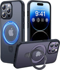 CASEKOO Designed for iPhone 14 Pro Max Case with Magnetic Invisible Stand [Military Drop Protection] [Compatible with MagSafe] Shockproof Slim Translucent Matte Promax Case 6.7", Black
